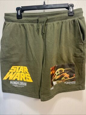 Star Wars Olive Green Men's The Mandalorian Shorts with Yellow Logo